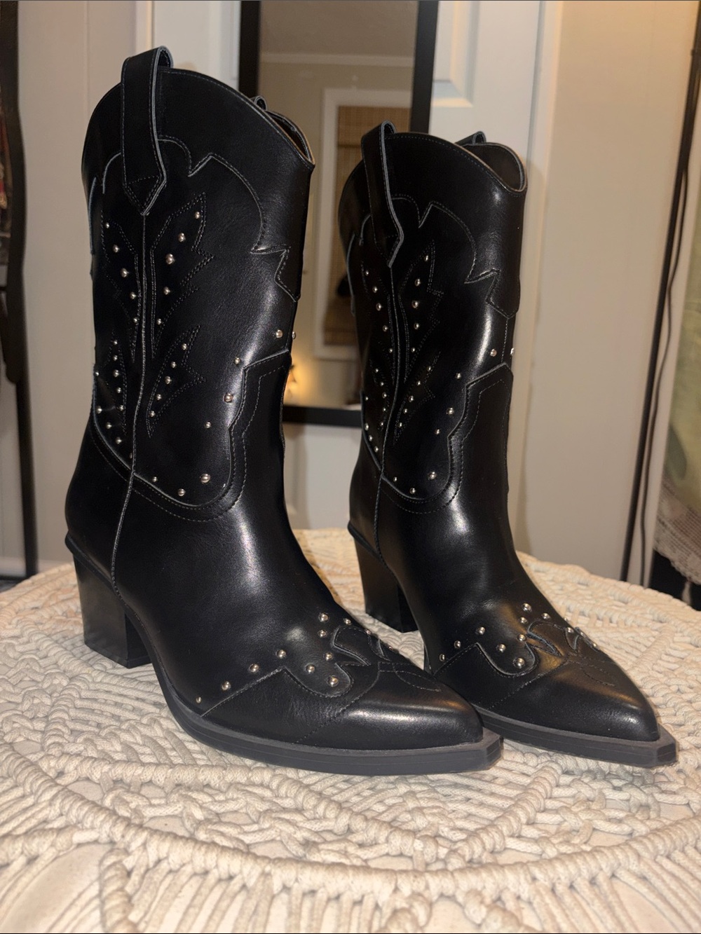 SO Black Studded Western Heeled Boots
